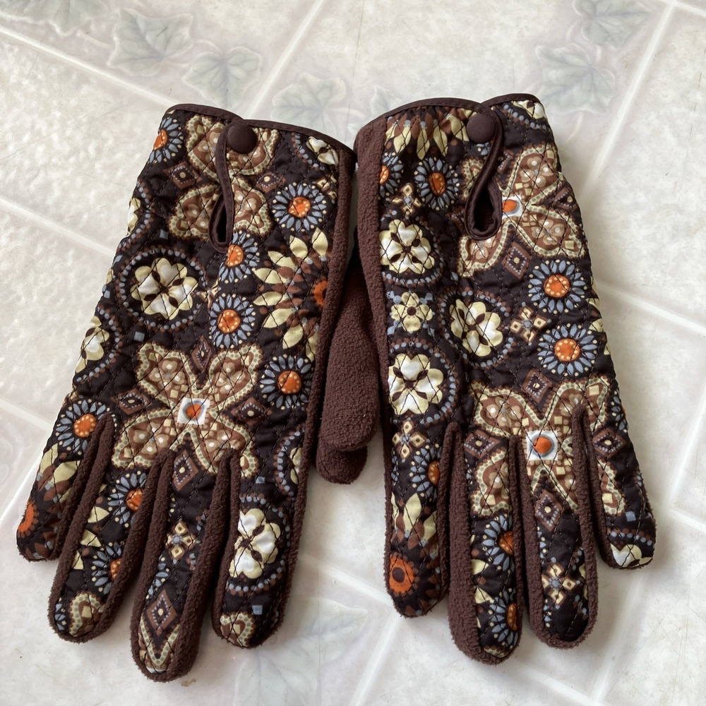 Vera Bradley Fleece Gloves‎ Brown  Floral Pattern Size Small /  Medium